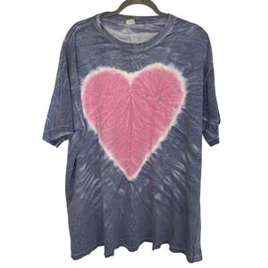 VTG‎ Tie Dye Graphic T-Shirt Pink Heart Blue Gray Grunge Oversized Tee SOFT 1X